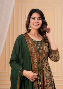 Green Multi Colour Two Layer Anarkali