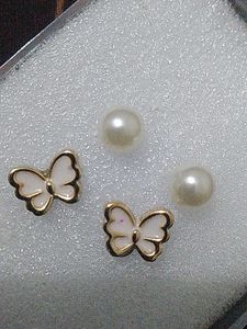 Butterfly &amp; Pearl Earring Set