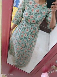Janasya Gold L Size 100% Cotton Anarkali Kurta