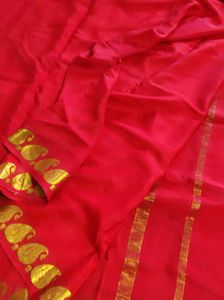 Red Pure Crepe Saree with Gold Border