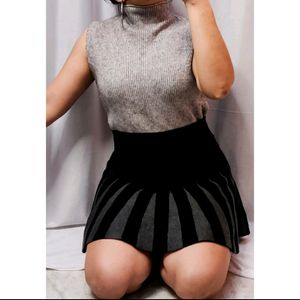 Black And Grey Cute Skater Skirt Warm Material