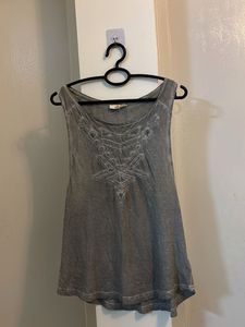 Gray Embroidered Tank Top
