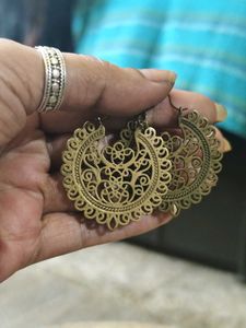 Pure Brass Crescent Filigree Hoops