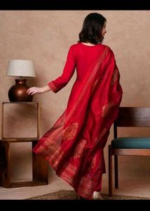 Red 3 Piece Anarkali Kurta set.