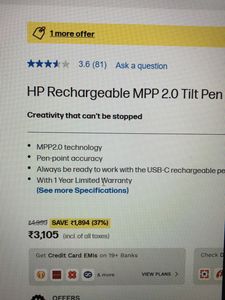 HP Rechargeable MPP 2.0 Tilt Stylus Pen