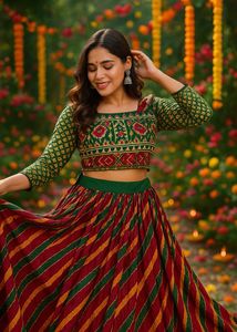 Festive Green & Maroon Lehenga Set