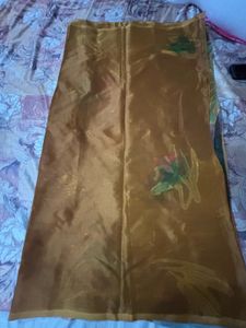 Elegant Mustard Yellow Organza Saree with Subtle F