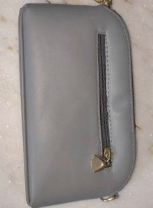 Grey Quilted Clutch with Strap