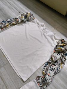 White Top Puffed Hand And Indo-western Style Print