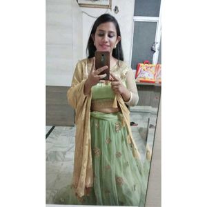 Elegant Green &amp; Gold Embellished Pehenga