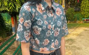 Hakoba Cotton Floral Cropped Shirt (New Launch)