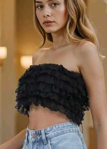 Ruffled Black Bandeau Top❤️‍🩹