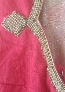Pink &amp; Gold Embellished Saree