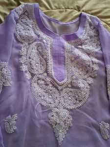 Lavender Embroidered Kurta, Back Side Added