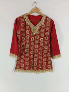 Red Embroidered Casual Top (Women)