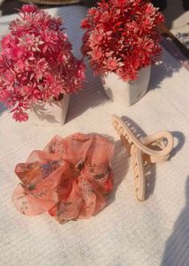 Combo Hair Claw And 1 Organza Scrunchies