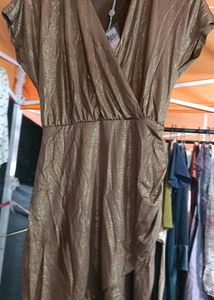 Elegant Gold Wrap Dress shimmer fabric