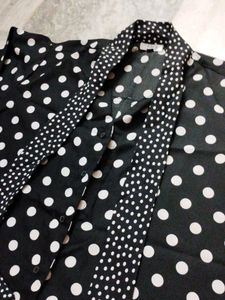 Black White Dotted Designer Shirt For Women&#39;s