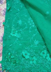 Elegant Green Floral Saree with stitched blouse