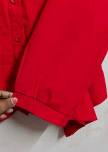 Red Peplum Button-Down Top