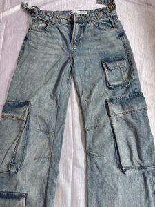 New Bershka Acid Wash Cargo Jeans