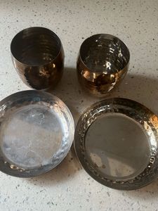 copper set of two. tumbler and plates