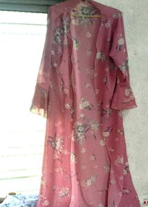 Women long line full sleeves shrug floral pink