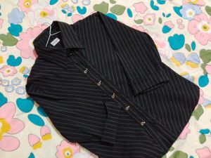 Classic Black Pinstripe Button-Up Shirt💫