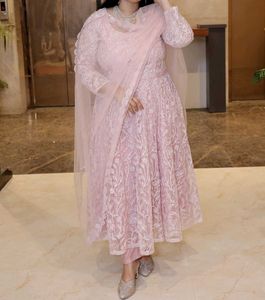 Embroidered Anarkali Kurta With Trousers & Dupatta