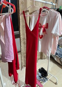 Zara Red V Neck Maxi Dress Authentic