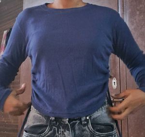 Blue Fullsleeves Top With Side Ruched