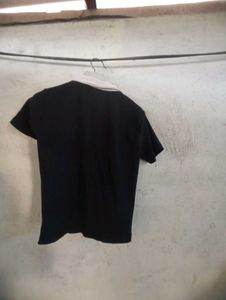 Stylish Black crop top with white collar