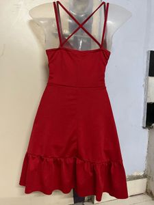 Pintrest Red Ruffle Hem Mini Dress