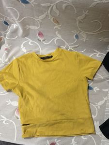 Yellow Ribbed Short Sleeve Top