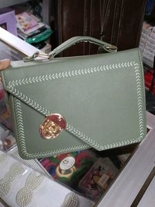 Green Structured Top Handle Bag
