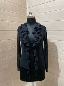Mango Sequence Ruffled Black Blouse