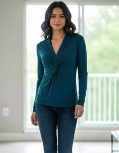 Elegant Teal Cowl Neck/Turtleneck Top