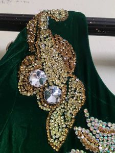 Green Embellished Velvet Dress