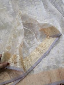 Elegant Banarasi Tissue Saree 🤍💛
