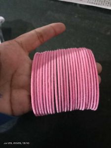 Baby Pink Metal Glossy Velvet Bangles