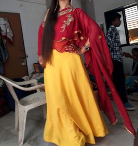 Designer Yellow &amp; Rani Pink Dress