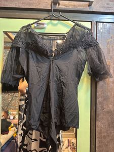 Imported  Black Lace Bodysuit Top