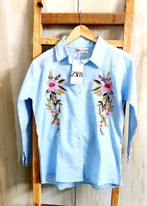 Sky Blue Cotton Shirt Size-36-38