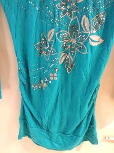 Teal Floral Embellished Top
