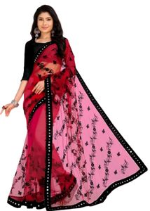 Embroidery Bollywood Net Red Saree