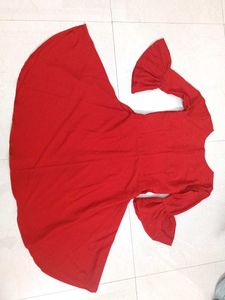 Red Flared Sleeve Midi Dress