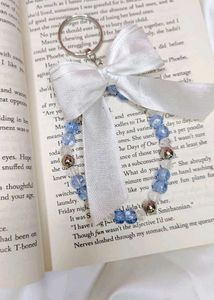 Pale Blue Beaded Keychain with Bow