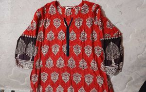Red Patterned Tunic Kurti Size L