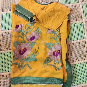 Yellow Floral Embroidered Saree