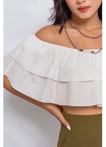 OFF SHOULDER TIERED LAYER CROPPED TOP IN WHITE